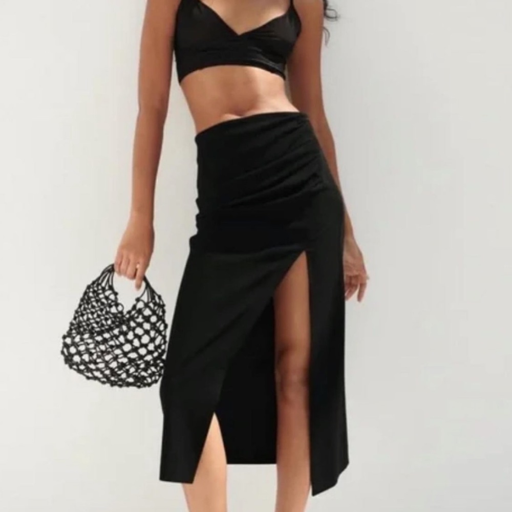 Zara High Slit Midi Linen Skirt NWT